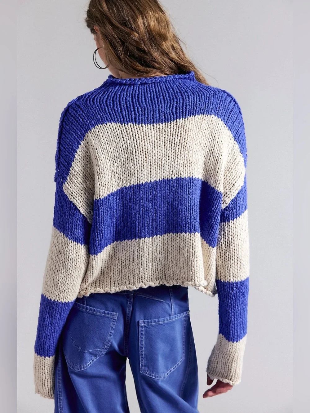 NWT FREE PEOPLE Opal Rollneck Knit Stripe Sweater | Cobalt Combo MSRP $128 M